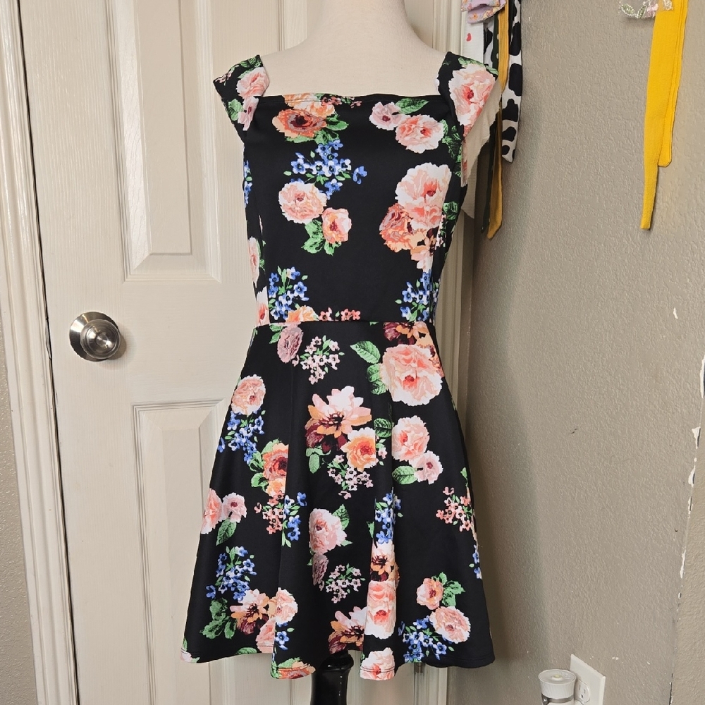 No Boundaries Black and Orange Floral Dress